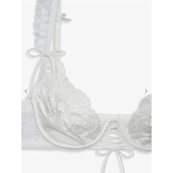 For Love & Lemons Amore Lace Bra 34C Ivory Heart Embroidered Mesh Bridal Wedding - Picture 4 of 11